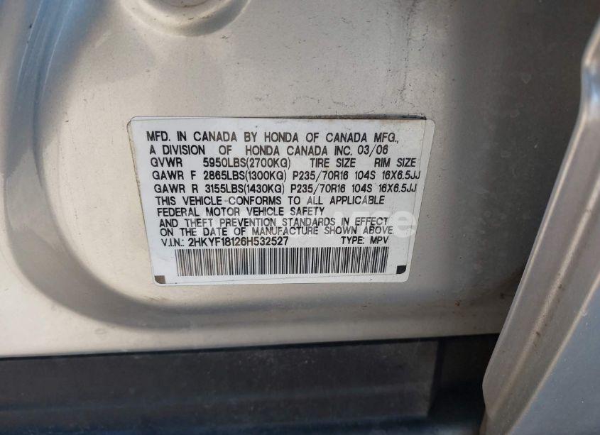 Photo 9 of 2006 Honda Pilot LX (VIN 2HKYF18126H532527)