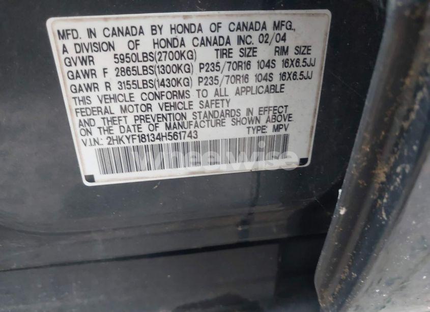 Photo 9 of 2004 Honda Pilot LX (VIN 2HKYF18134H561743)