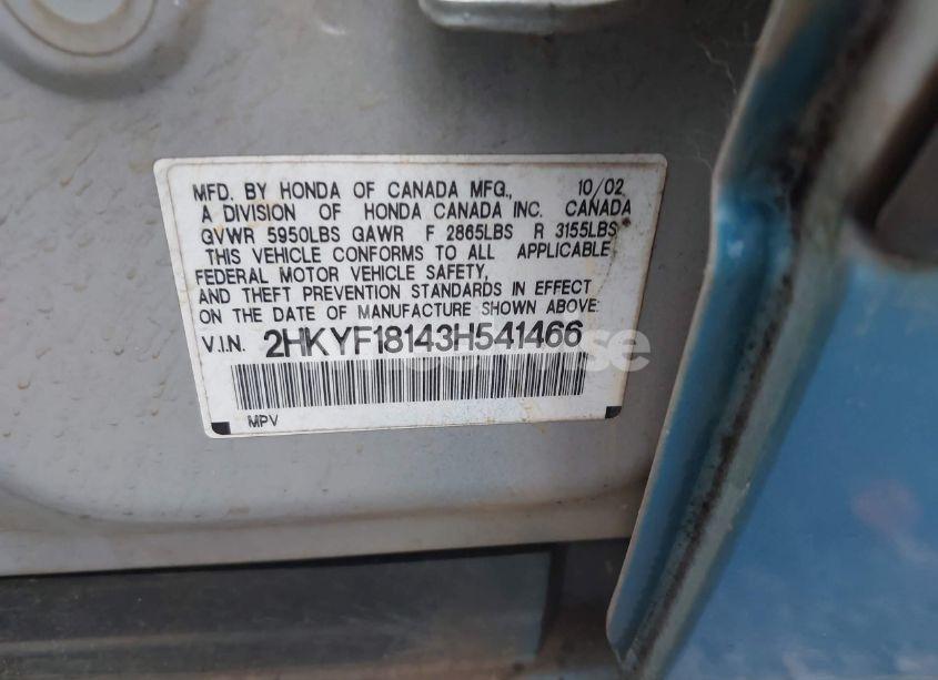 Photo 9 of 2003 Honda Pilot LX (VIN 2HKYF18143H541466)