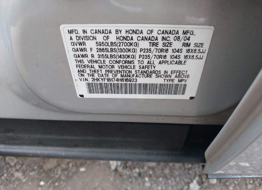 Photo 9 of 2004 Honda Pilot LX (VIN 2HKYF18174H616923)