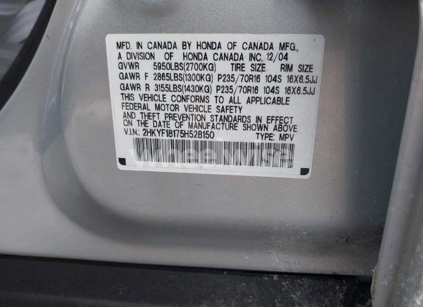 Photo 9 of 2005 Honda Pilot LX (VIN 2HKYF18175H528150)