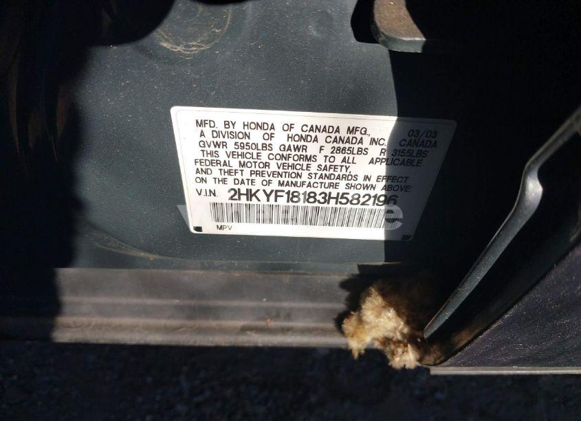 Photo 9 of 2003 Honda Pilot LX (VIN 2HKYF18183H582196)