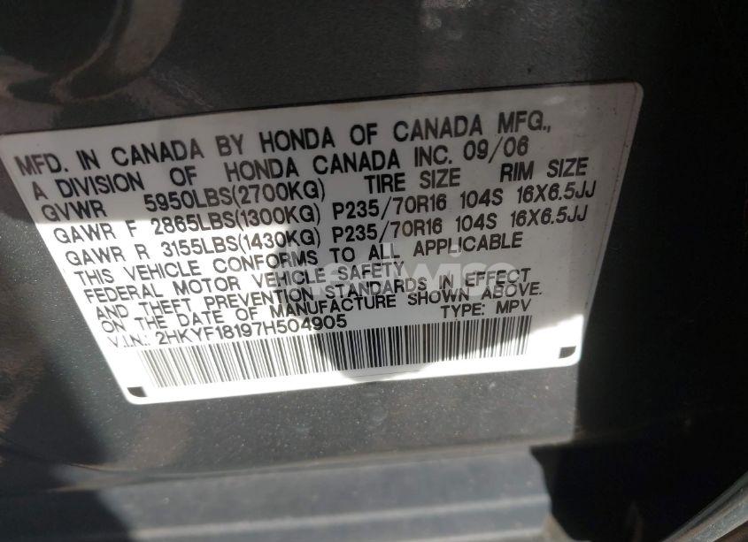 Photo 9 of 2007 Honda Pilot LX (VIN 2HKYF18197H504905)