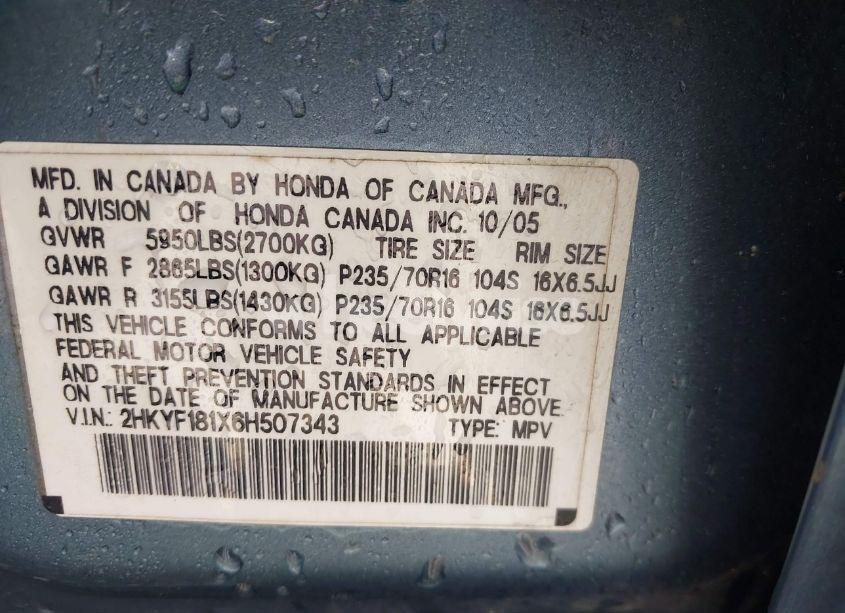 Photo 9 of 2006 Honda Pilot LX (VIN 2HKYF181X6H507343)