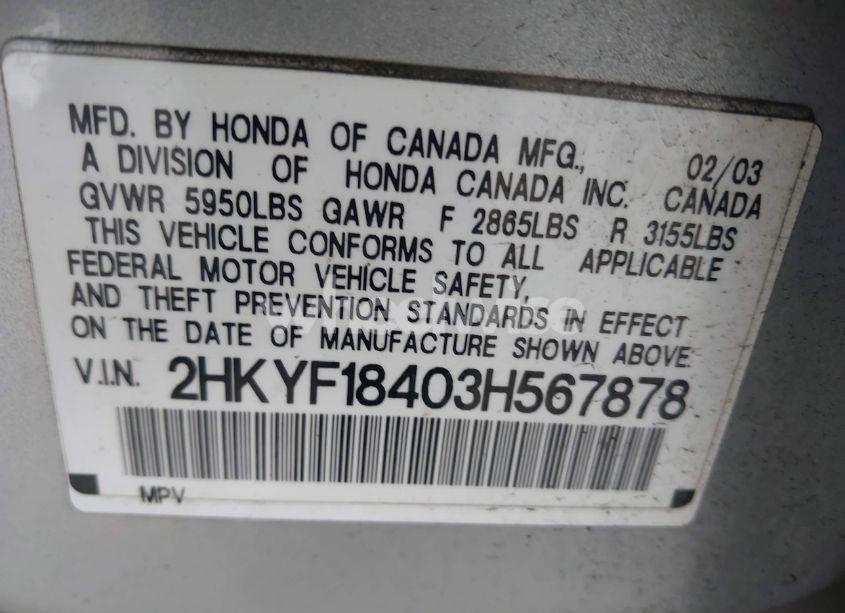 Photo 9 of 2003 Honda Pilot EX (VIN 2HKYF18403H567878)