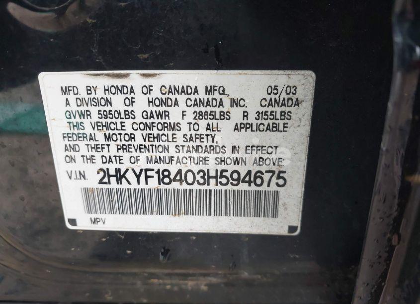 Photo 9 of 2003 Honda Pilot EX (VIN 2HKYF18403H594675)