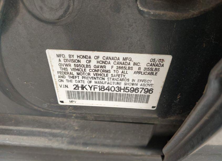 Photo 9 of 2003 Honda Pilot EX (VIN 2HKYF18403H596796)