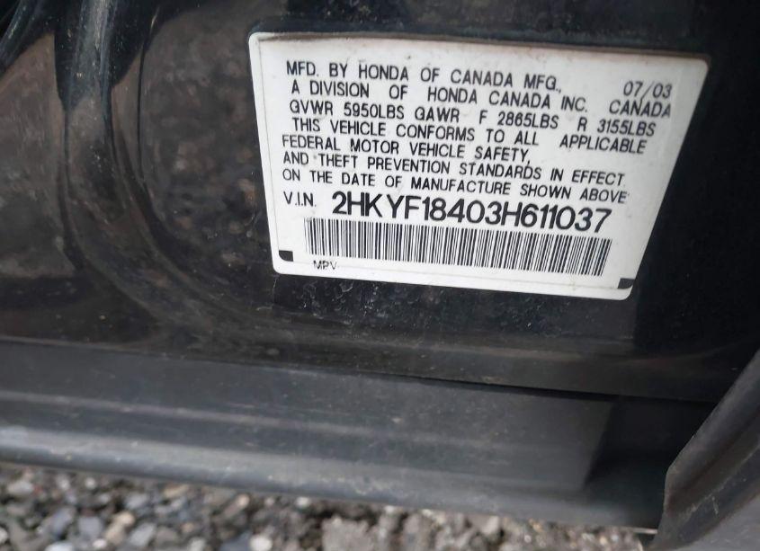 Photo 9 of 2003 Honda Pilot EX (VIN 2HKYF18403H611037)