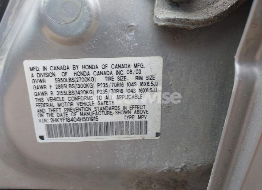 Photo 9 of 2004 Honda Pilot EX (VIN 2HKYF18404H501915)