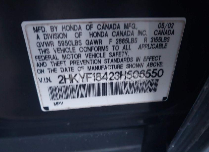 Photo 9 of 2003 Honda Pilot EX (VIN 2HKYF18423H506550)