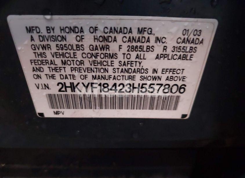 Photo 9 of 2003 Honda Pilot EX (VIN 2HKYF18423H557806)