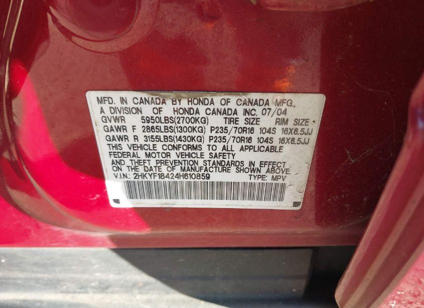 Photo 9 of 2004 Honda Pilot EX (VIN 2HKYF18424H610859)