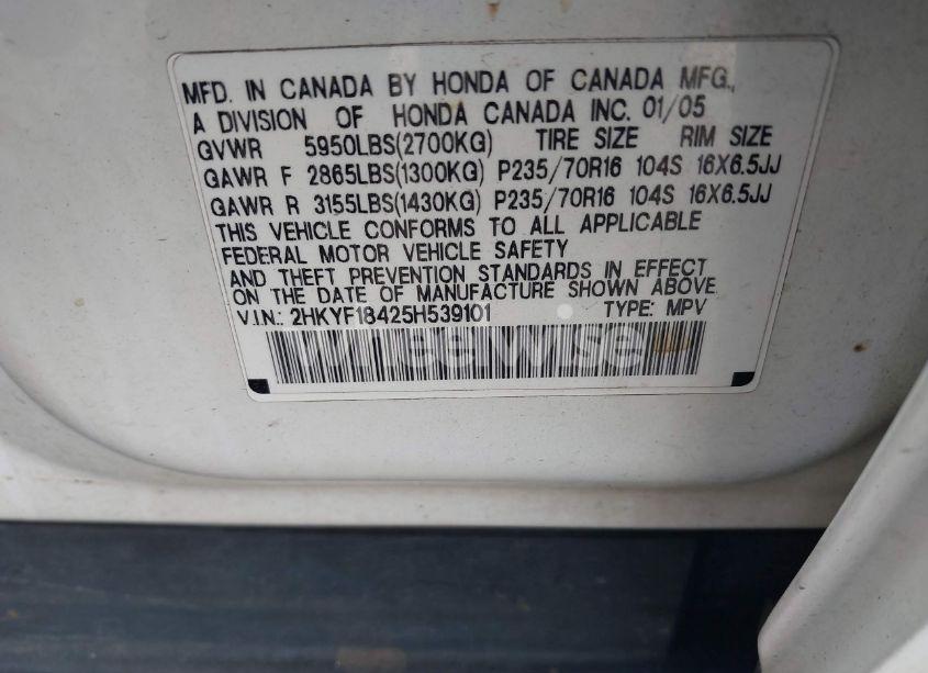 Photo 9 of 2005 Honda Pilot EX (VIN 2HKYF18425H539101)
