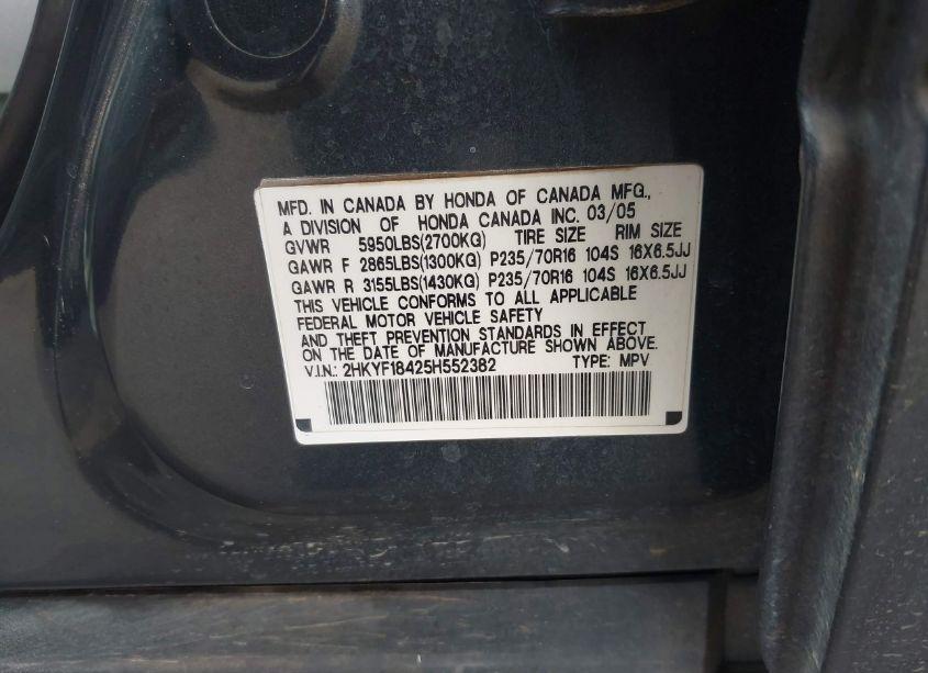 Photo 9 of 2005 Honda Pilot EX (VIN 2HKYF18425H552382)