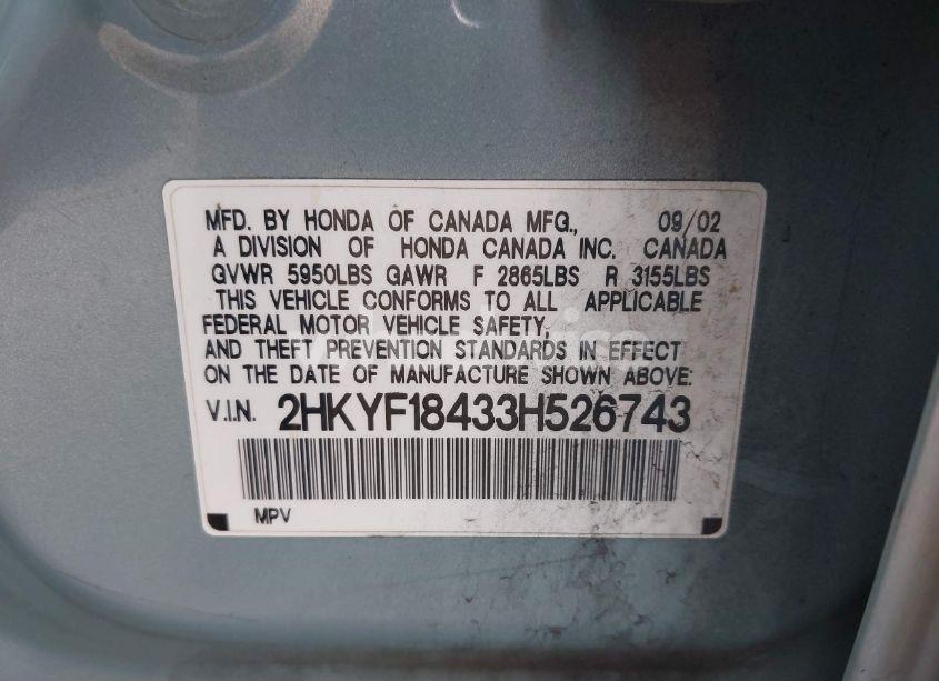 Photo 9 of 2003 Honda Pilot EX (VIN 2HKYF18433H526743)