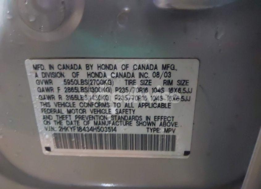 Photo 9 of 2004 Honda Pilot EX (VIN 2HKYF18434H503514)