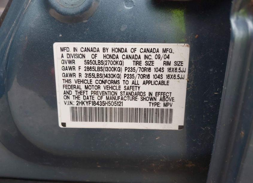 Photo 9 of 2005 Honda Pilot EX (VIN 2HKYF18435H505121)