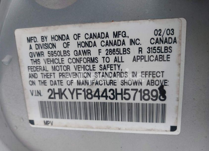 Photo 9 of 2003 Honda Pilot EX (VIN 2HKYF18443H571898)