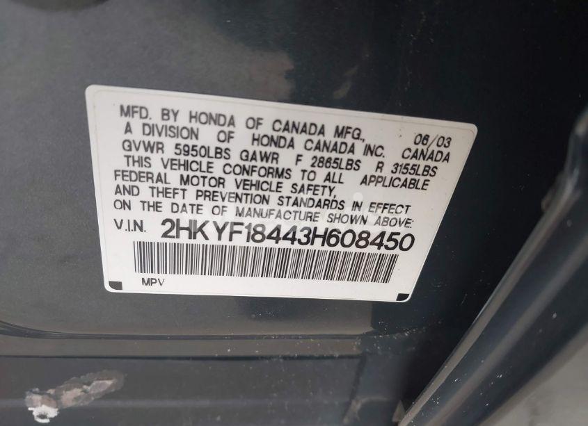 Photo 9 of 2003 Honda Pilot EX (VIN 2HKYF18443H608450)