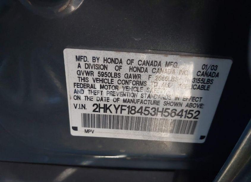Photo 9 of 2003 Honda Pilot EX (VIN 2HKYF18453H564152)