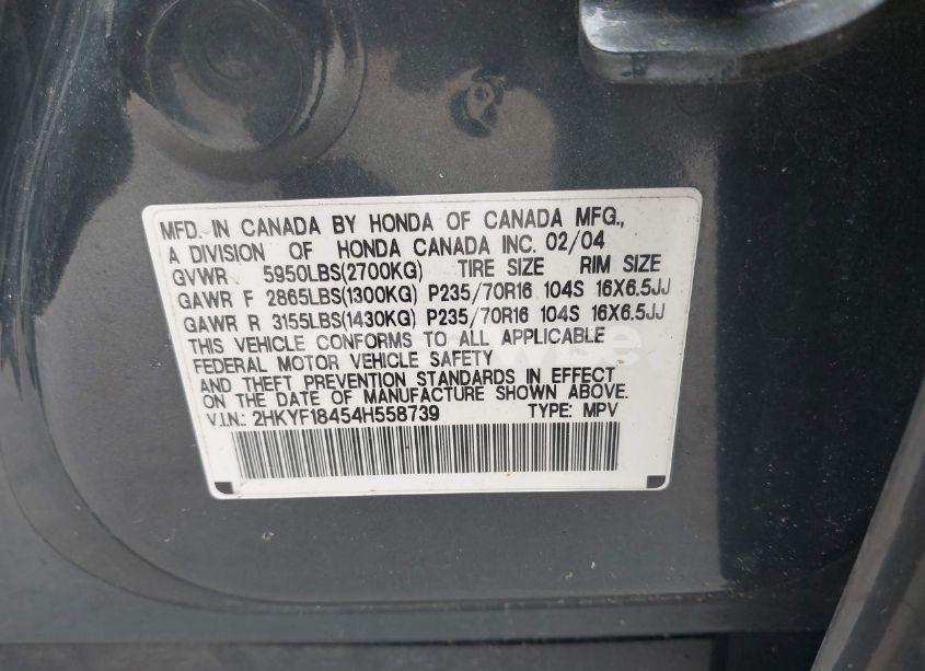 Photo 9 of 2004 Honda Pilot EX (VIN 2HKYF18454H558739)