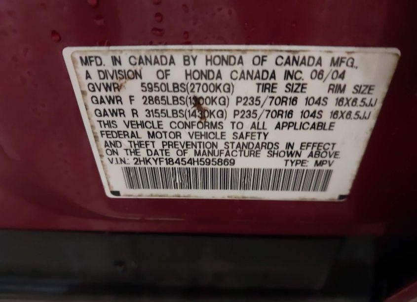 Photo 9 of 2004 Honda Pilot EX (VIN 2HKYF18454H595869)