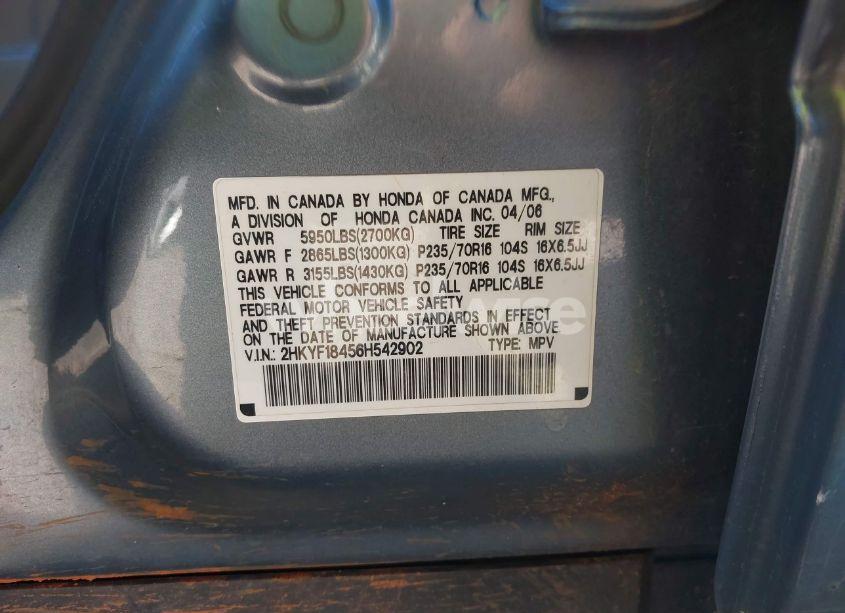 Photo 9 of 2006 Honda Pilot EX (VIN 2HKYF18456H542902)