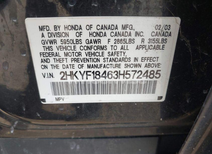 Photo 9 of 2003 Honda Pilot EX (VIN 2HKYF18463H572485)