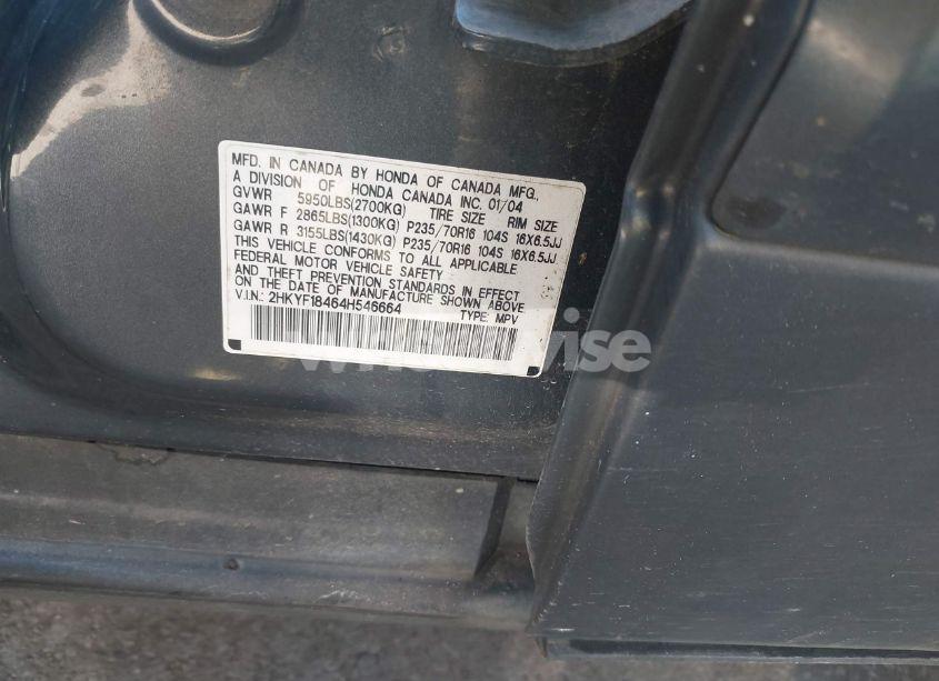 Photo 9 of 2004 Honda Pilot EX (VIN 2HKYF18464H546664)