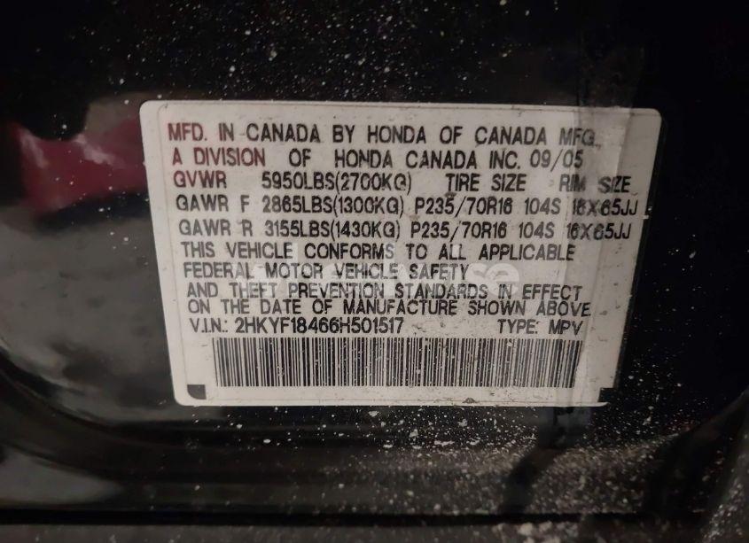 Photo 9 of 2006 Honda Pilot EX (VIN 2HKYF18466H501517)