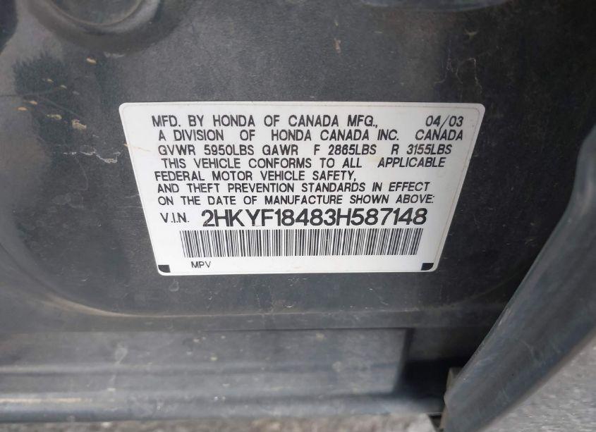Photo 9 of 2003 Honda Pilot EX (VIN 2HKYF18483H587148)