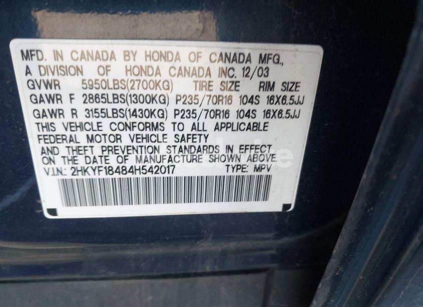 Photo 9 of 2004 Honda Pilot EX (VIN 2HKYF18484H542017)