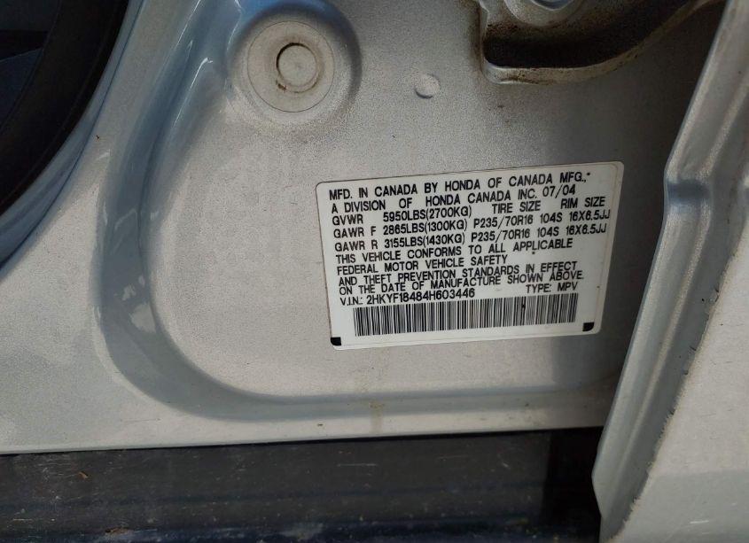 Photo 9 of 2004 Honda Pilot EX (VIN 2HKYF18484H603446)