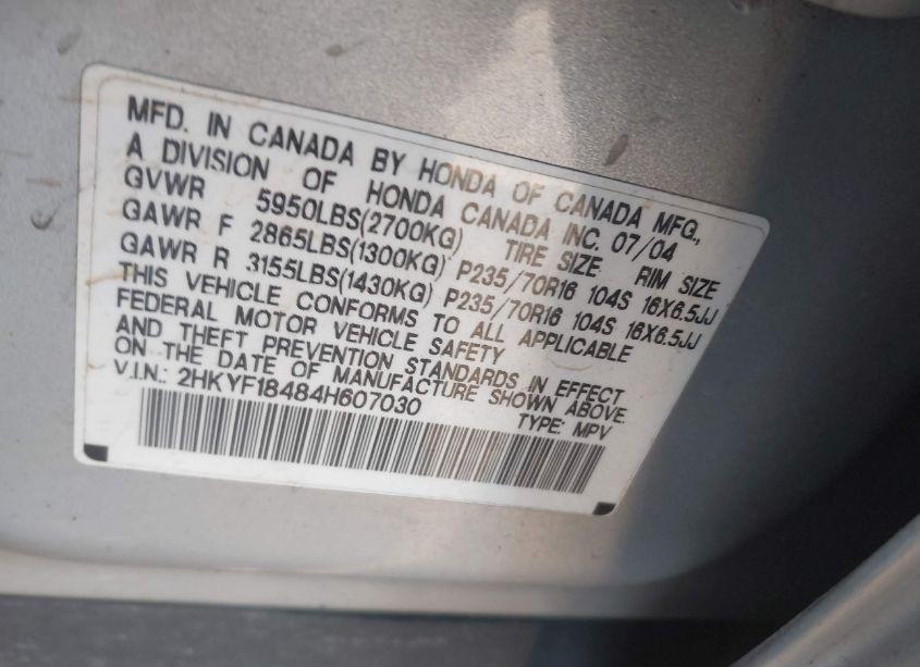 Photo 9 of 2004 Honda Pilot EX (VIN 2HKYF18484H607030)