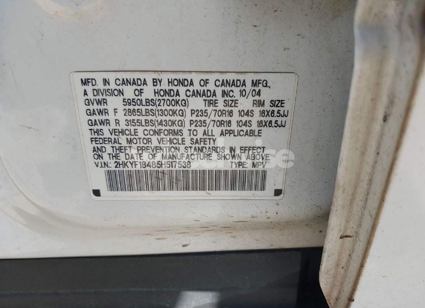 Photo 9 of 2005 Honda Pilot EX (VIN 2HKYF18485H517538)