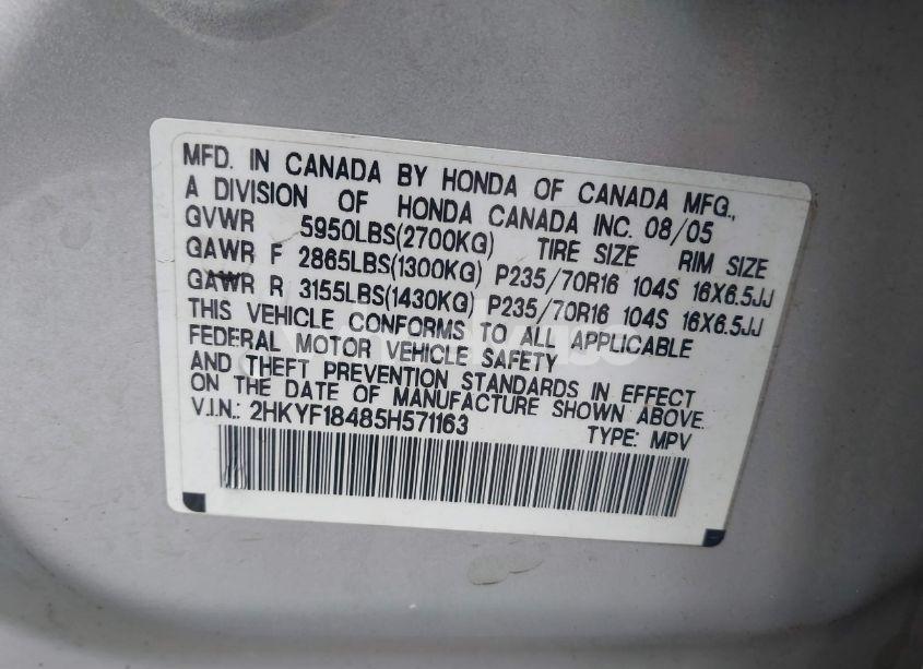 Photo 9 of 2005 Honda Pilot EX (VIN 2HKYF18485H571163)