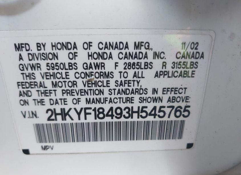 Photo 9 of 2003 Honda Pilot EX (VIN 2HKYF18493H545765)