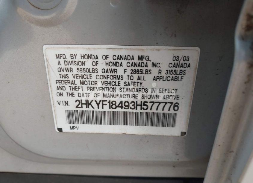 Photo 9 of 2003 Honda Pilot EX (VIN 2HKYF18493H577776)