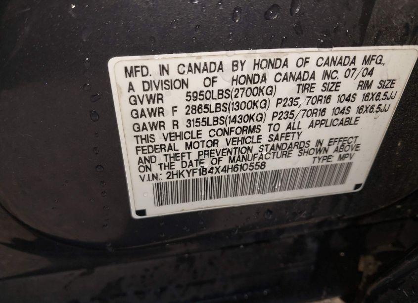 Photo 9 of 2004 Honda Pilot EX (VIN 2HKYF184X4H610558)