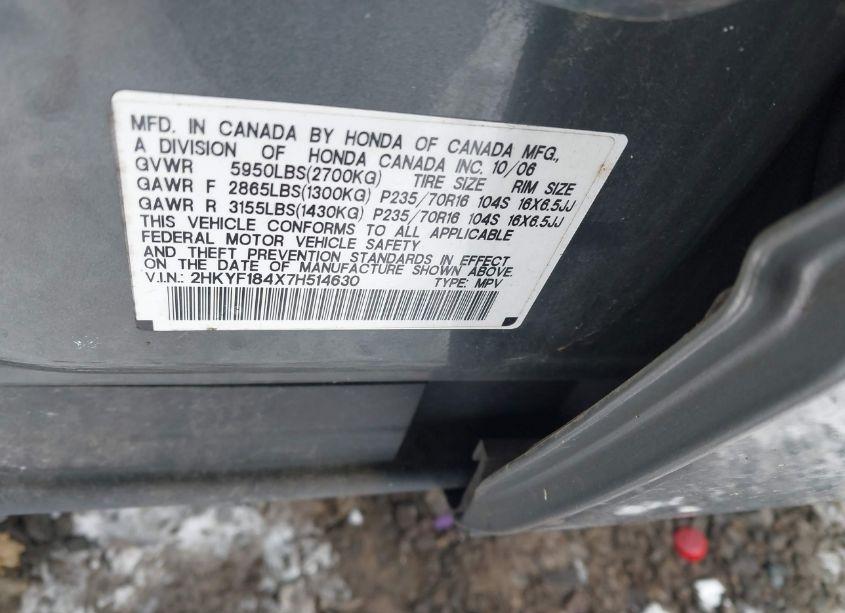 Photo 9 of 2007 Honda Pilot EX (VIN 2HKYF184X7H514630)