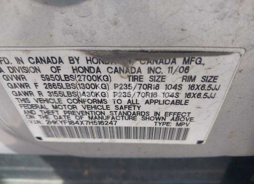 Photo 9 of 2007 Honda Pilot EX (VIN 2HKYF184X7H516247)