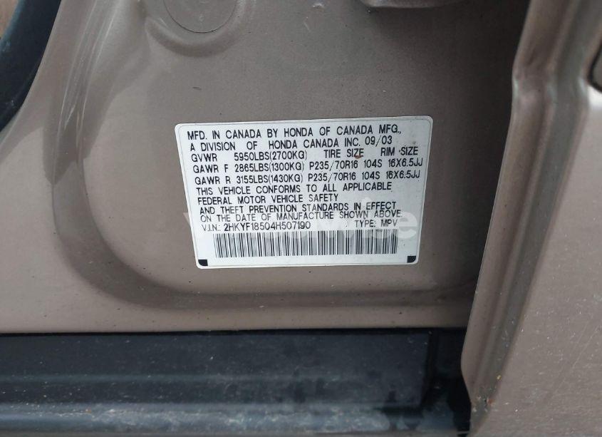 Photo 9 of 2004 Honda Pilot EX-L (VIN 2HKYF18504H507190)