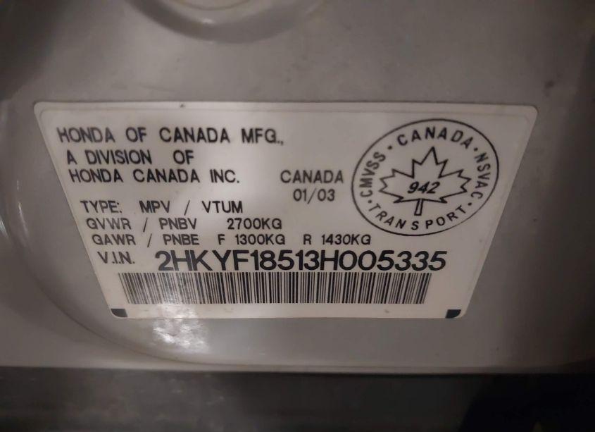 Photo 9 of 2003 Honda Pilot EX-L (VIN 2HKYF18513H005335)