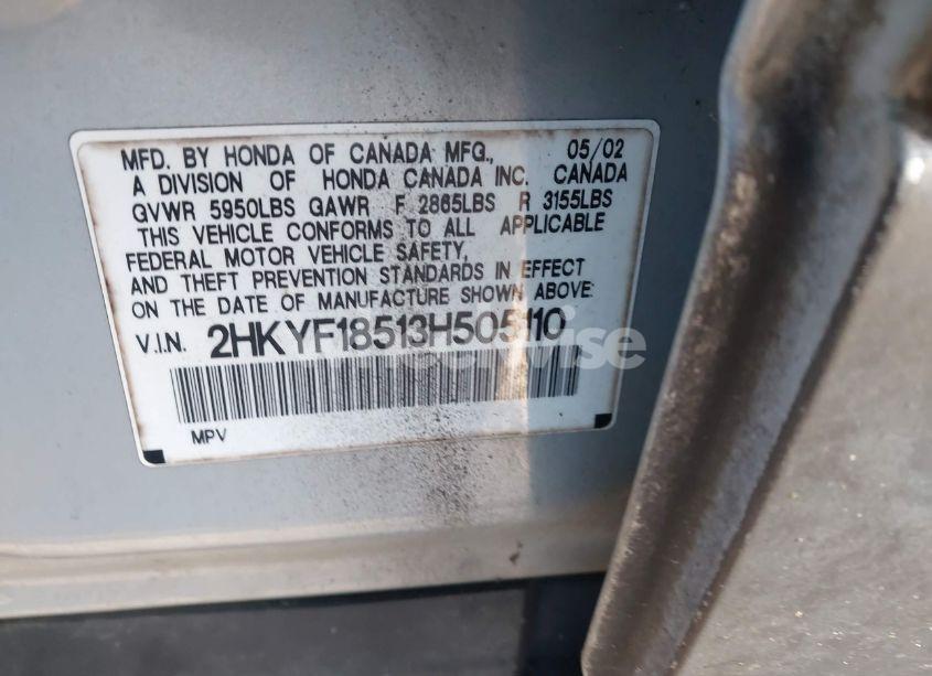 Photo 9 of 2003 Honda Pilot EX-L (VIN 2HKYF18513H505110)