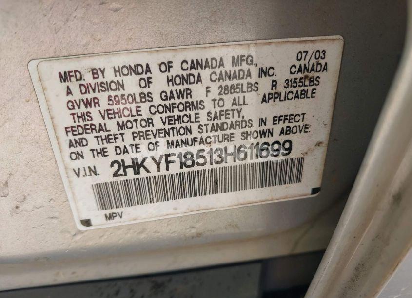 Photo 9 of 2003 Honda Pilot EX-L (VIN 2HKYF18513H611699)