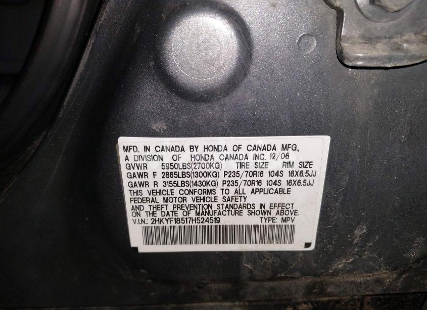 Photo 9 of 2007 Honda Pilot EX-L (VIN 2HKYF18517H524519)