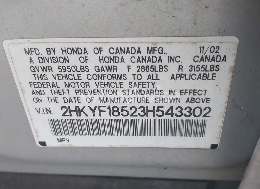 Photo 9 of 2003 Honda Pilot EX-L (VIN 2HKYF18523H543302)
