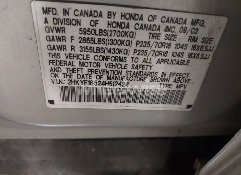 Photo 9 of 2004 Honda Pilot EX-L (VIN 2HKYF18524H512424)