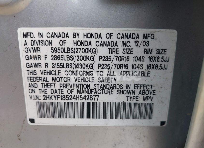 Photo 9 of 2004 Honda Pilot EX-L (VIN 2HKYF18524H542877)