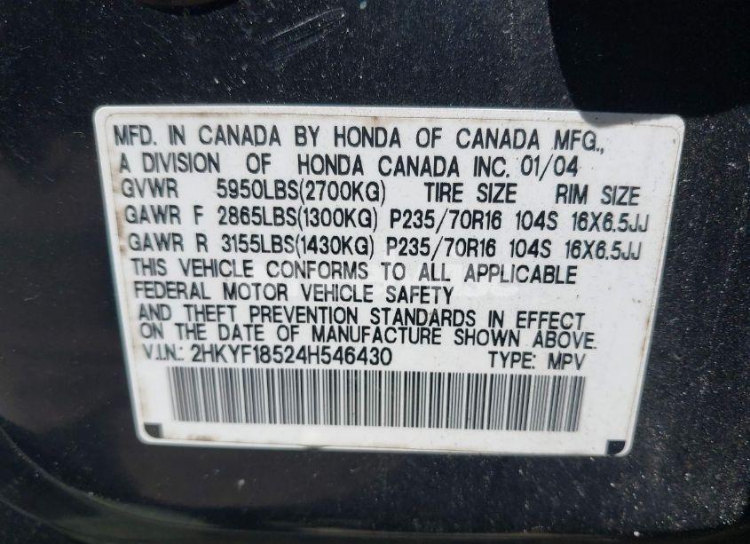 Photo 9 of 2004 Honda Pilot EX-L (VIN 2HKYF18524H546430)